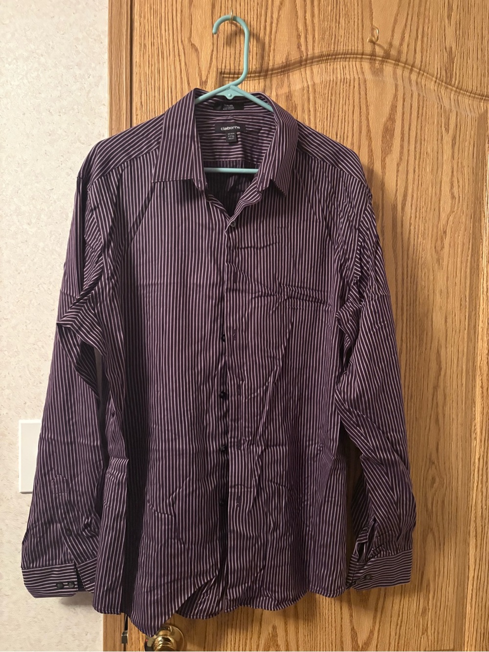 Claiborne Purple and White Pinstripe Button-Down Shirt